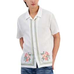 Mens Linen Embroidered Floral Shirt
