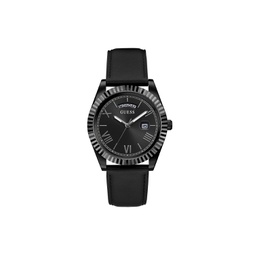Mens Black Leather Strap Day-Date Watch 42mm