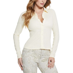Womens Tessa Smocked Button-Down Long-Sleeve Top