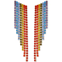 Gold-Tone Rainbow Rhinestone Fringe Linear Earrings