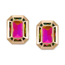 Gold-Tone Rainbow Stone Button Earrings