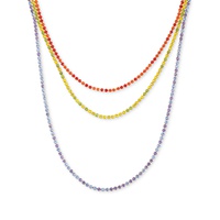 Gold-Tone Multicolor Rhinestone Three-Row Tennis Necklace 24 + 2 extender