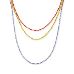 Gold-Tone Multicolor Rhinestone Three-Row Tennis Necklace 24 + 2 extender