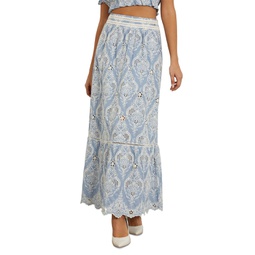 Womens Frida Pointelle Embroidered Pull-On Maxi Skirt