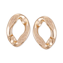 Gold-Tone Logo-Detail Curb Chain Link Drop Earrings