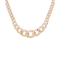 Gold-Tone Logo-Detail Graduated Chunky Curb Chain Statement Necklace 16 + 2 extender