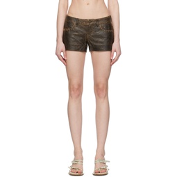 Brown Crackle Leather Shorts 241603F088000
