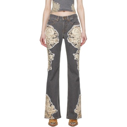 Gray Floral Jeans 231603F069003