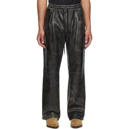 Black Drawstring Leather Pants 241603M189002