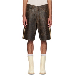 Brown Crackle Leather Shorts 241603M193000