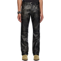 Black Flare Leather Pants 241603M189000