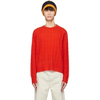Red Twin Cable Sweater 241173M201013