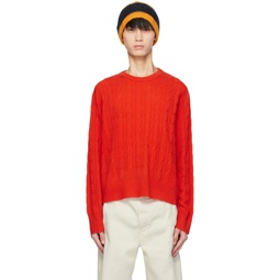 Red Twin Cable Sweater 241173M201013