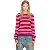 Pink   Red Net Stripe Sweater 241173F096010