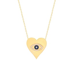 I Heart You 14K Goldplated Sterling Silver & Crystal Heart Lucky Evil Eye Pendant Necklace