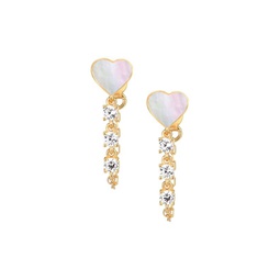 Grand Entrance 14K Gold Vermeil, 3MM Organic Man-Made Pearl Heart & Crystal Drop Earrings