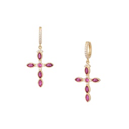 Love in Bloom 14K Gold Vermeil Sterling Silver & Crystal Cross Huggies Earrings