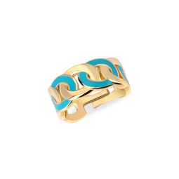 14K Gold Vermeil, Sterling Silver Turquoise French Enamel Adjustable Ring