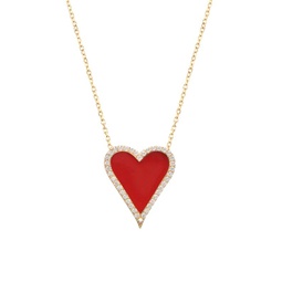 Yellow Gold Dipped Enamel & Cubic Zirconia PaveHeart Pendant Necklace