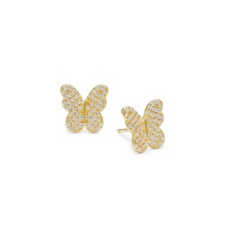14K Gold Vermeil & Cubic Zirconia Butterfly Stud Earrings