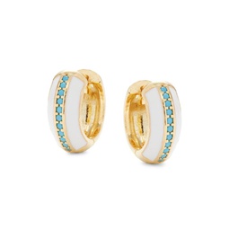 14K Gold Vermeil, Sterling Silver & Turquoise French Enamel Huggies Earrings