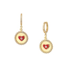 Love Is Love 14K Gold Vermeil & French Enamel Dangle Heart Huggies Earrings