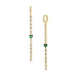 14K Yellow Gold Vermeil, Cubic Zirconia & Emerald Heart Drop Earrings