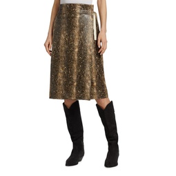 Snake Embossed Faux Leather Wrap Skirt