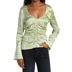 Silk-Blend Ruched Top