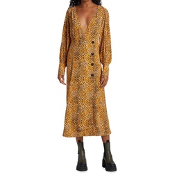 Leopard Print Plunge Midi Dress