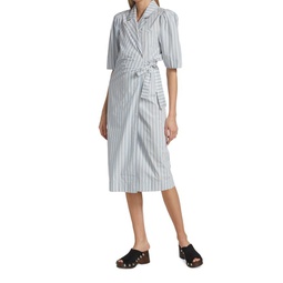 Striped Draped Wrap Midi-Dress