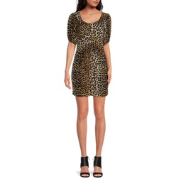 Leopard Print Ruched Mini Sheath Dress