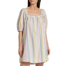 Stripe Puff Sleeve Mini Dress