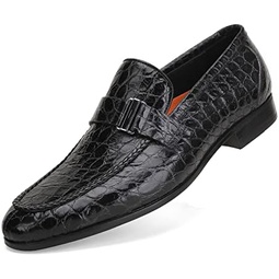 Mens Classic Leather Penny Loafers, Crocodile Printed Business Dress Slip on Loafer Shoes for Mens