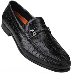Mens Dress Shoes Penny Loafers, Classic Crocodile Printed Slip-on Loafer Shoes with Metal Bit for Men, Black