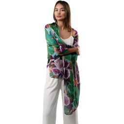 Big Size Shawl For Evening Dresses. Colorful Design with flowers and leaves. Modal fabric. Antiallergenic