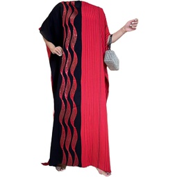 Alpha Crystal Women Embroidery Attire Traditional/Cultural Wear with FREE! Scarf (Black/Red Stripes, Length 143cm x Width 83cm (Please allow 1-3cm error))