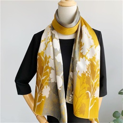 MJWDP Silk Autumn and Winter Yellow Temperament Floral Silk Mulberry Silk Crepe Satin Long Silk Scarf (Color : A, Size : One Size)