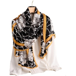 LEIGE Black Printed Long Silk Scarf All-Match Mulberry Silk Scarf Womens Spring and Autumn Shawl (Color : A, Size : One Size)