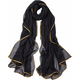 MJWDP Black Gold Edge Silk Scarf Womens Spring and Autumn Mulberry Silk Scarf Super Long Yarn (Color : A, Size : One Size)