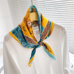 MJWDP Beautiful Blue and Yellow Silk Scarf Womens Spring and Autumn 70cm Square Scarf Decorated with Silk Scarf with Shirt (Color : A, Size : One Size)