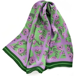 MJWDP Green Purple Natural Silk Scarf Women Printed Flower Real Silk Satin 90cm Square Hijab Scarves Ladies Spring