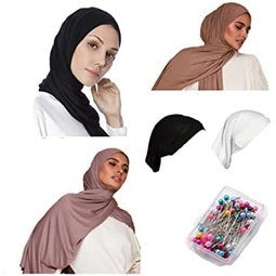 3 jerssay hijabs+ 2caps+ hijabpins= 22$ shipping from USA,size 70x28 Inch,Hijab Scarfs for Women shipping from the US