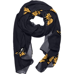 Womens Silk Scarf Infinity Lightweight Scarves Shawl Wraps Fashion Sunscreen Shawls for Spring Summer Fall Winter, Yellow Butterfly Black Background