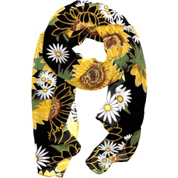 Womens Silk Scarf Infinity Lightweight Scarves Shawl Wraps Fashion Sunscreen Shawls for Spring Summer Fall Winter, Sunflower and Daisy