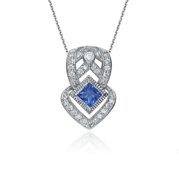 sterling silver sapphire cubic zirconia pave pendant necklace