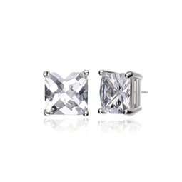 sterling silver with diamond cubic zirconia princess solitaire stud earrings