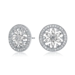 sterling silver with rhodium plated clear marquise with round cubic zirconia halo wreath earrings