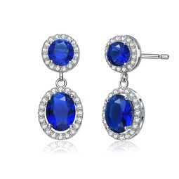sterling silver with sapphire & diamond cubic zirconia halo two stone drop earrings