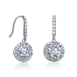 sterling silver cubic zirconia round halo drop earrings